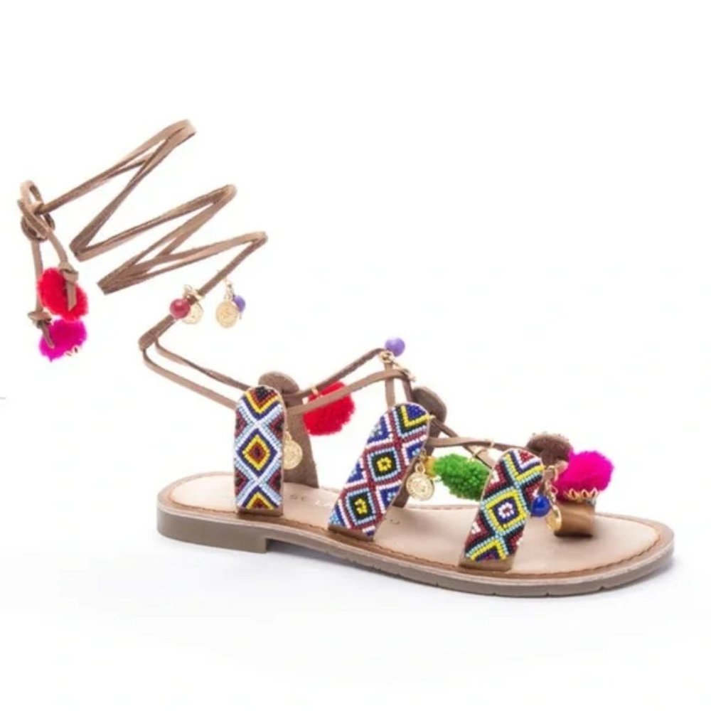 Chinese Laundry Leg-Tie Pom Pom Sandals - New - Picture 3 of 8